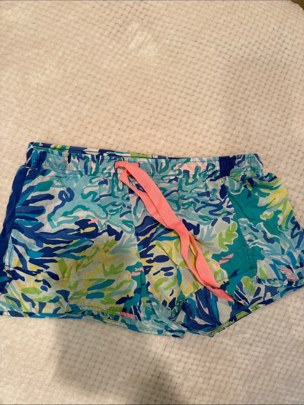 Lilly Pulitzer Blue and Pink Tropical Swim Shorts